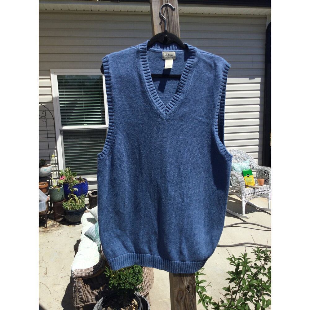 Vintage L.L.Bean Mens V-neck Sweater Vest Size XXL Tall Blue Emo Cotton Preppy